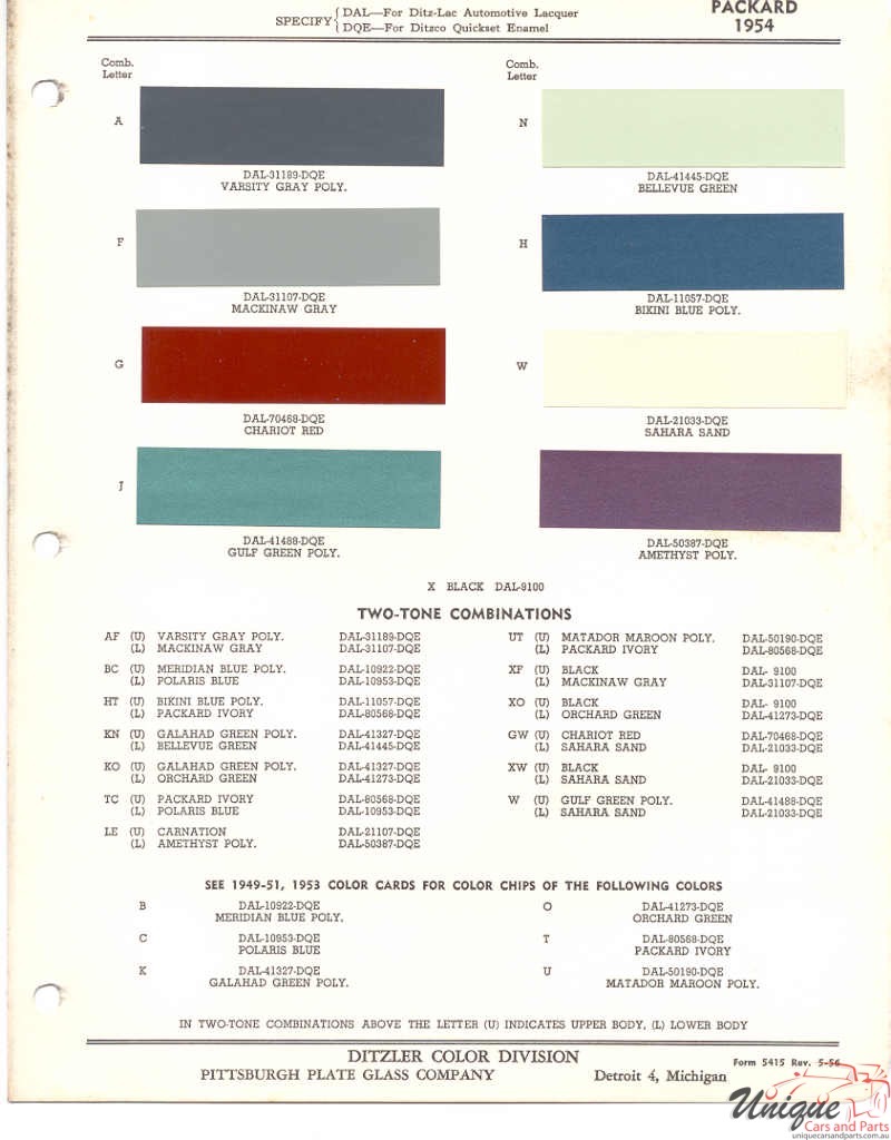 1954 Packard Paint Charts PPG 1